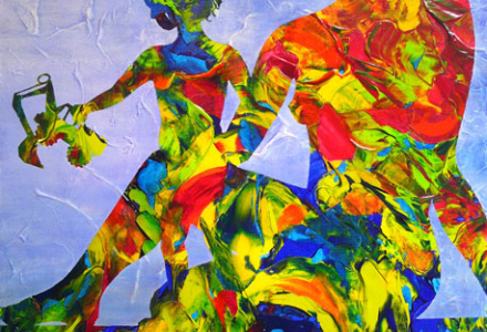 Birgit Baader - Sommer am See (2011, silhouistische Farbschichtungen - Acryl auf Leinwand, 60x80cm)