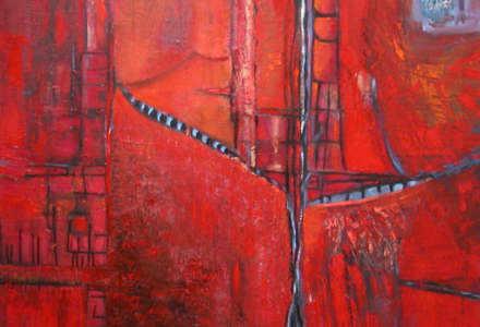 Gisela Isking - Rote Dimension (Exp.-Nr. 822) Mischtechnik auf Leinwand, 100x100cm